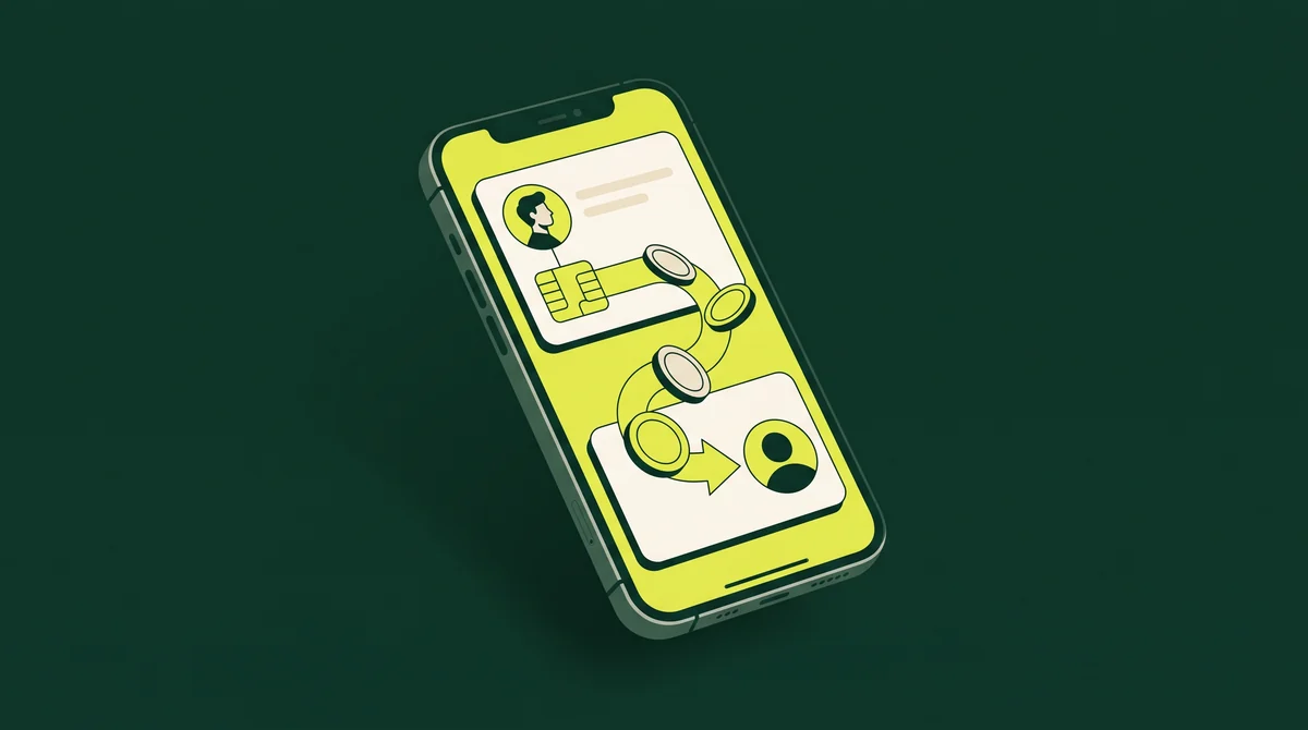 Illustration of username-first payments flowing between people on a phone